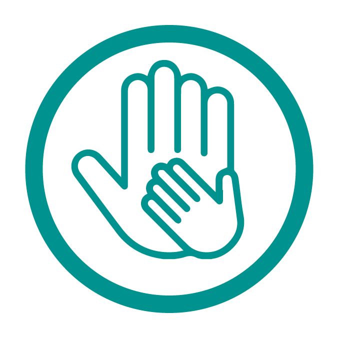 Circle icon with a large hand and a smaller hand on top