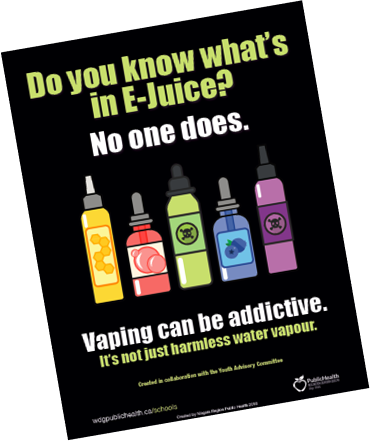  Do you know what's in E-Juice? No one does. Vaping Can be Addictive. It's not just harmless water vapour.
