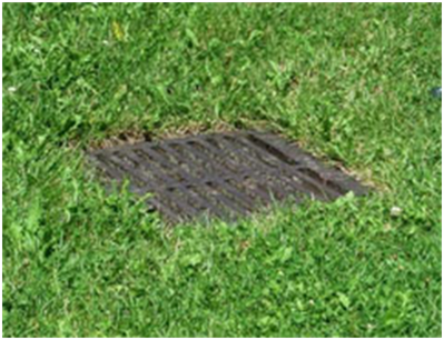 Catch basin, square with long rectangular holes for water