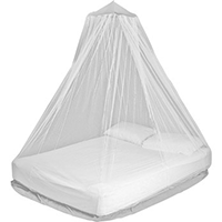 Mosquito net covering a double bed