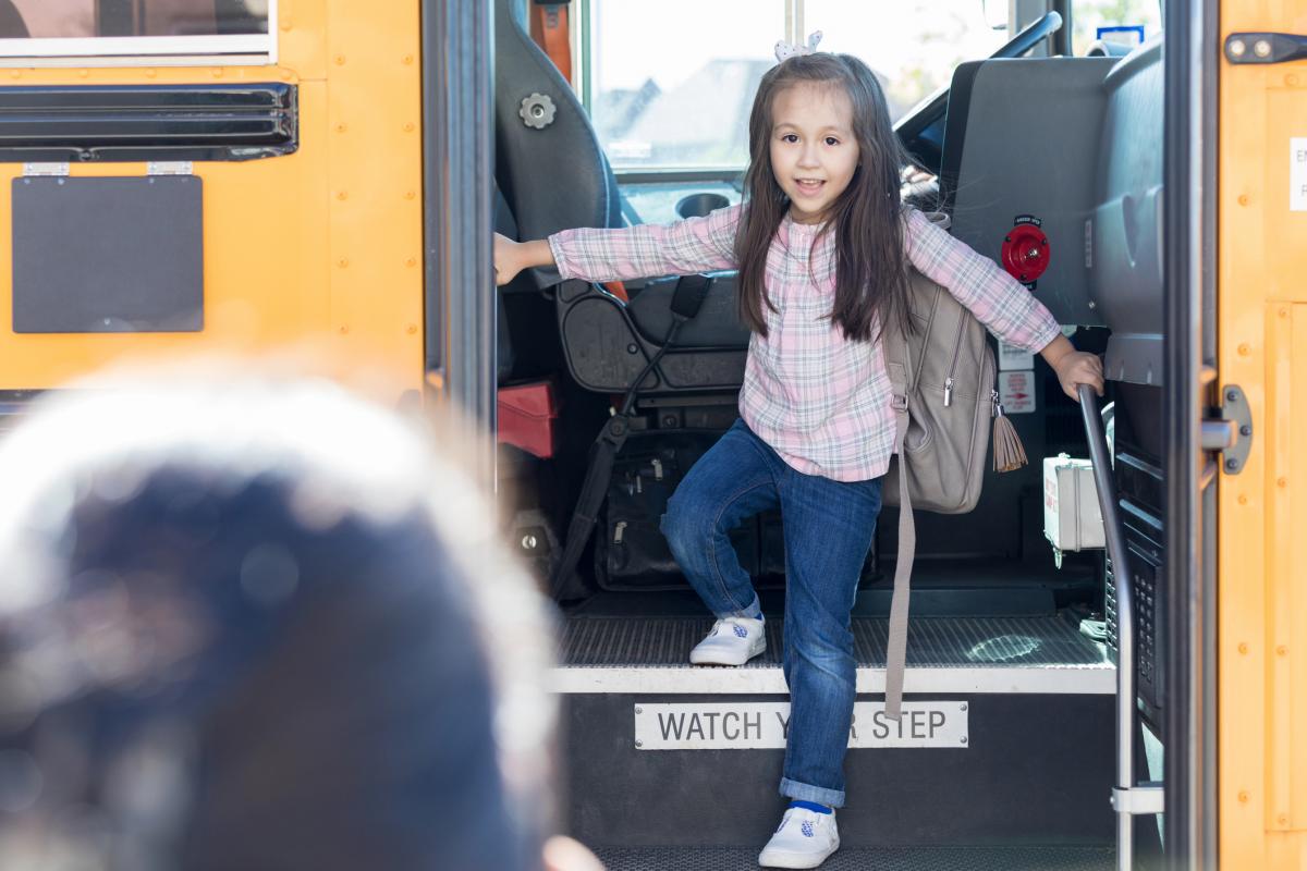 kindergartner going on the bus for the first time