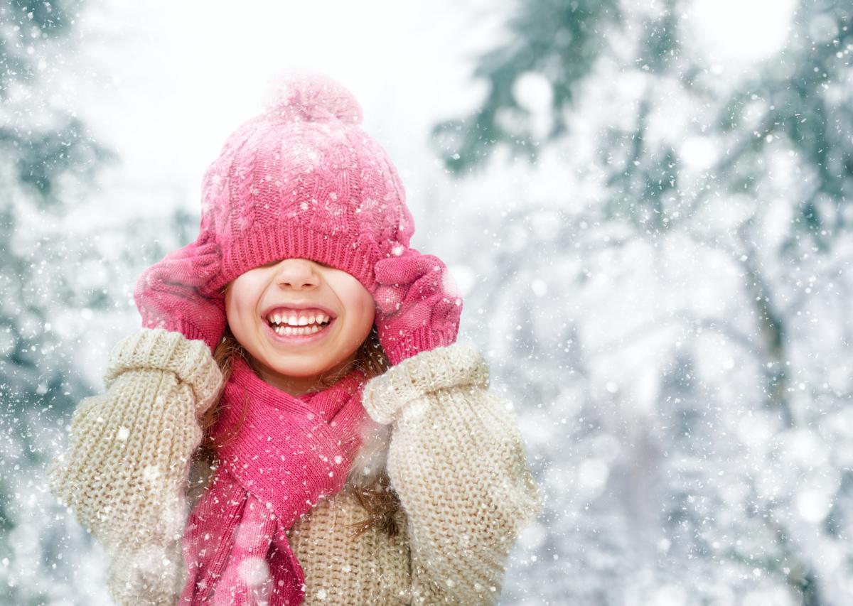 Girl wearing winter clothing during snowfall