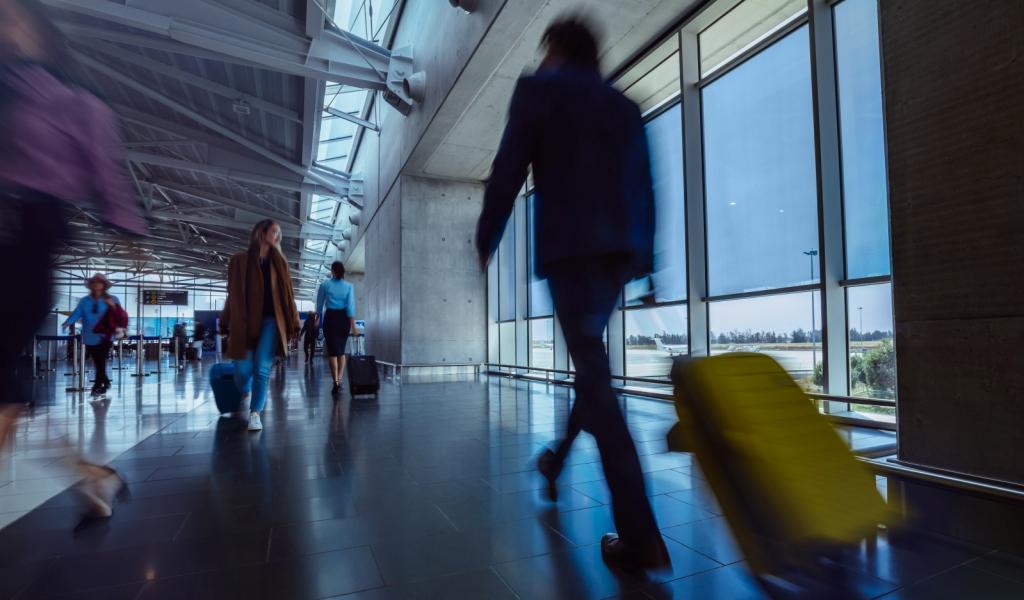 Busy airport filled with travellers