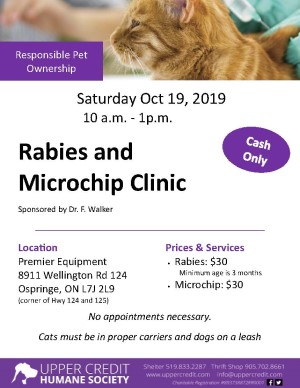 Poster for rabies and microchip clinic - microchips are also $30