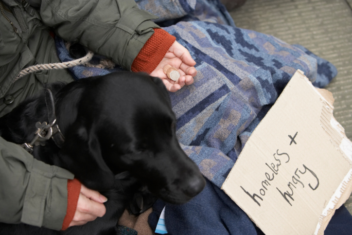 Homeless person with pet