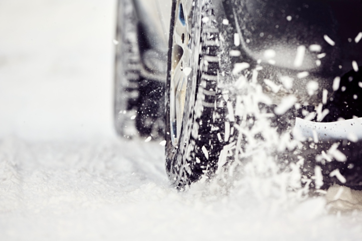 Tires on winter road