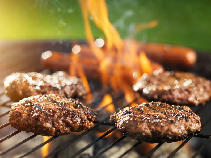 Burgers on grill