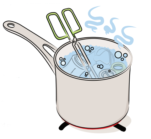 sterilizing equipment in pot