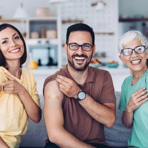 Group of smiling people got vaccinated