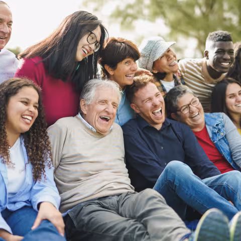 Crowd of multiracial people having fun together