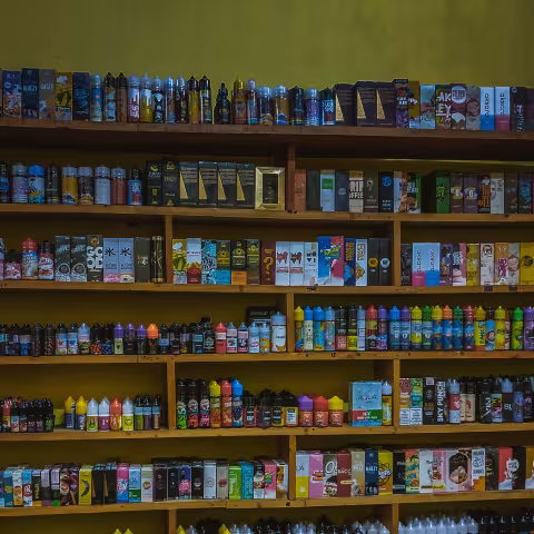 Vape shop shelves