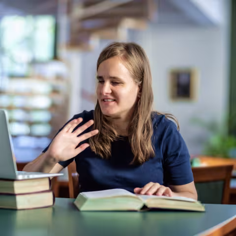 Visually impaired person at a computer