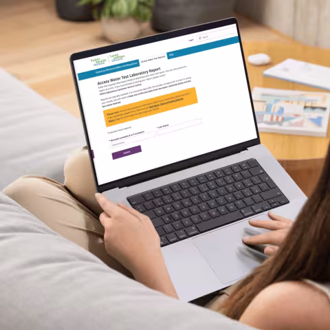Woman on computer looking at website for well water test results