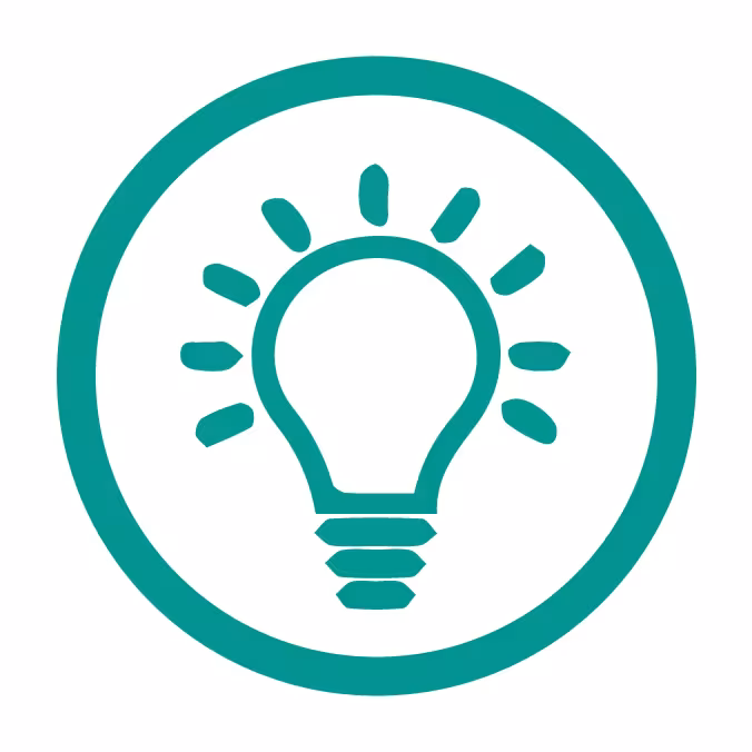 Icon depicting a lit lightbulb inside of a circle.