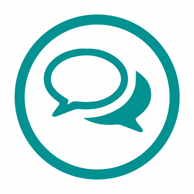 Icon depicting two overlapping speech bubbles inside of a circle. 