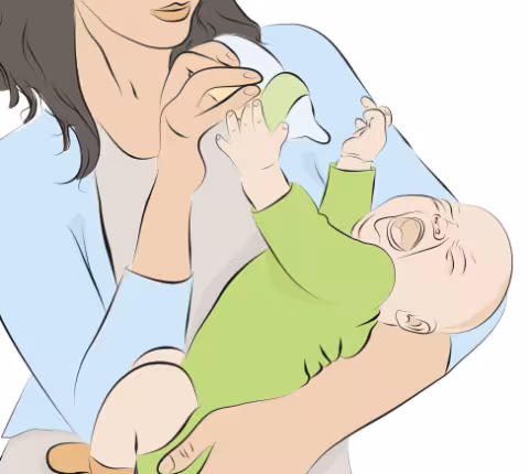 An illustration depicting a full infant crying after bottle-feeding.
