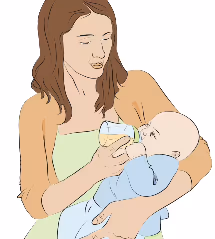 An illustration of a mother bottle feeding an infant.