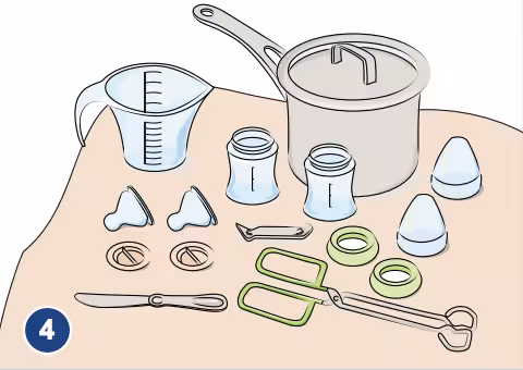 An illustration of feeding equipment air drying on a surface.