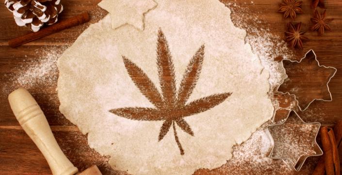 Cannabis leaf outlined in dough