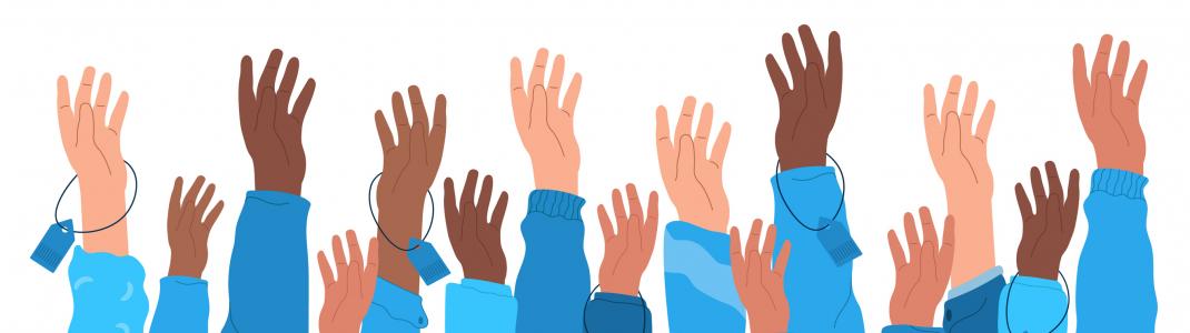 Series of animated hands reaching up, some with price tags attached