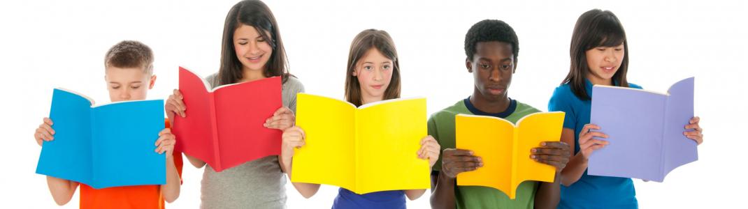 Group of diverse youth reading "report cards"