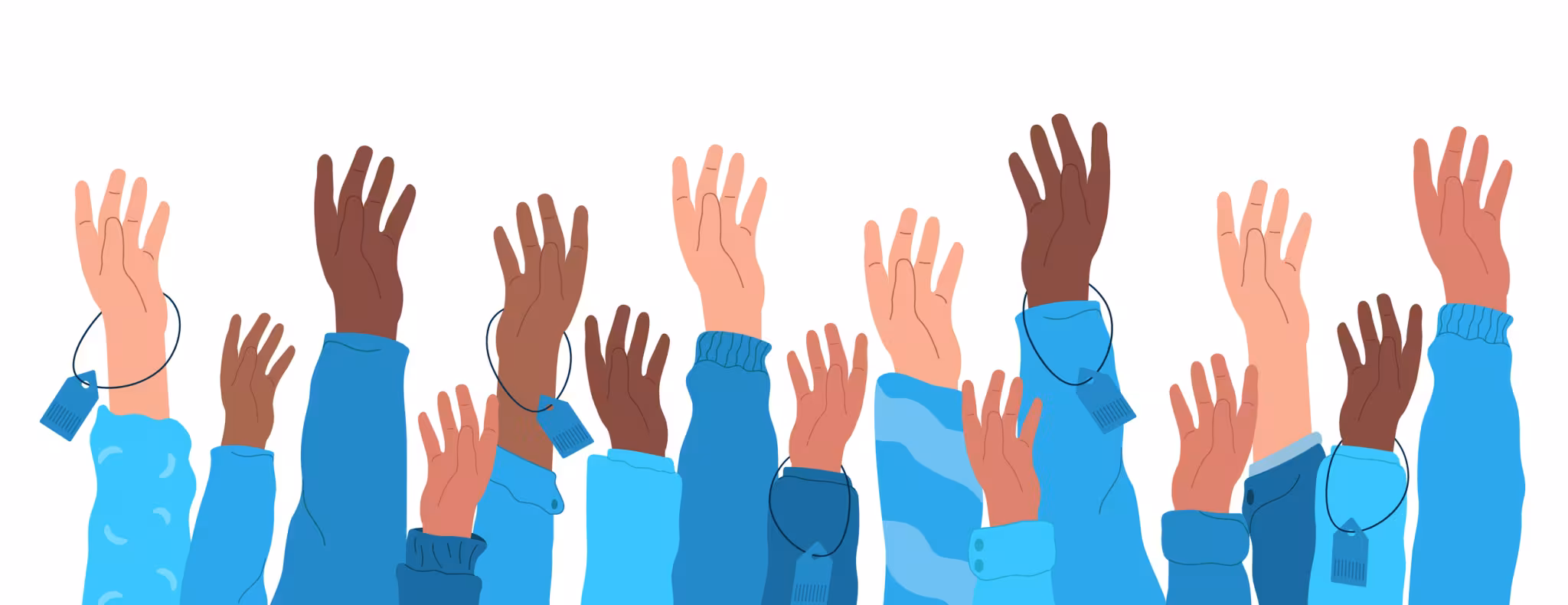 Series of animated hands reaching up, some with price tags attached