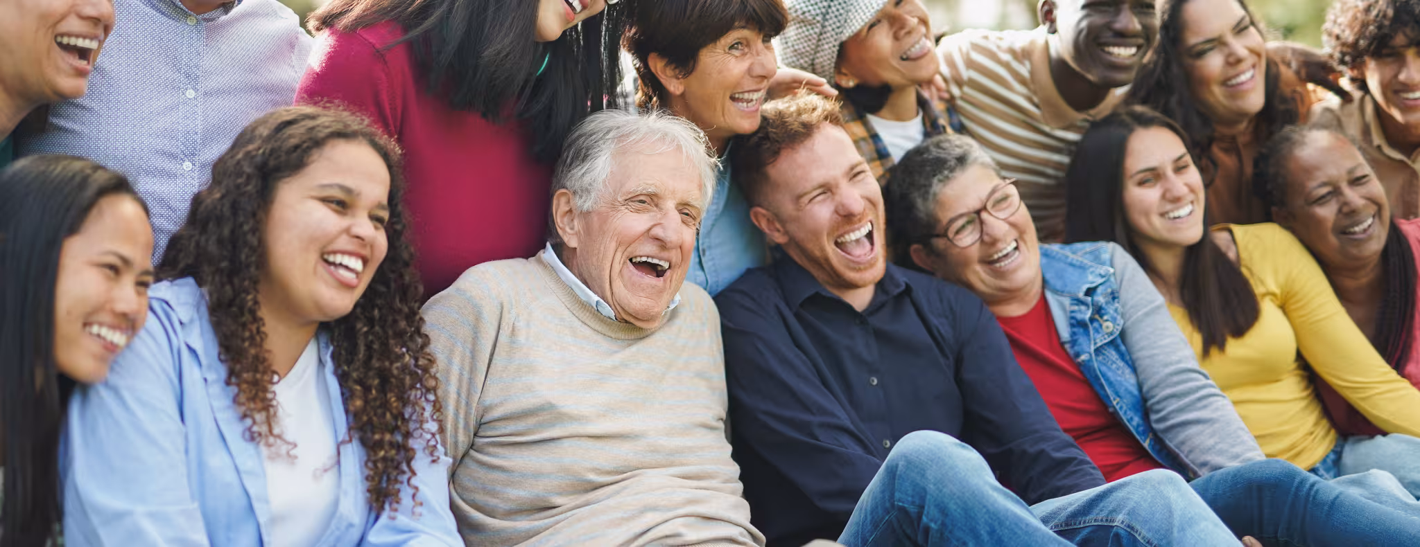 Crowd of multiracial people having fun together