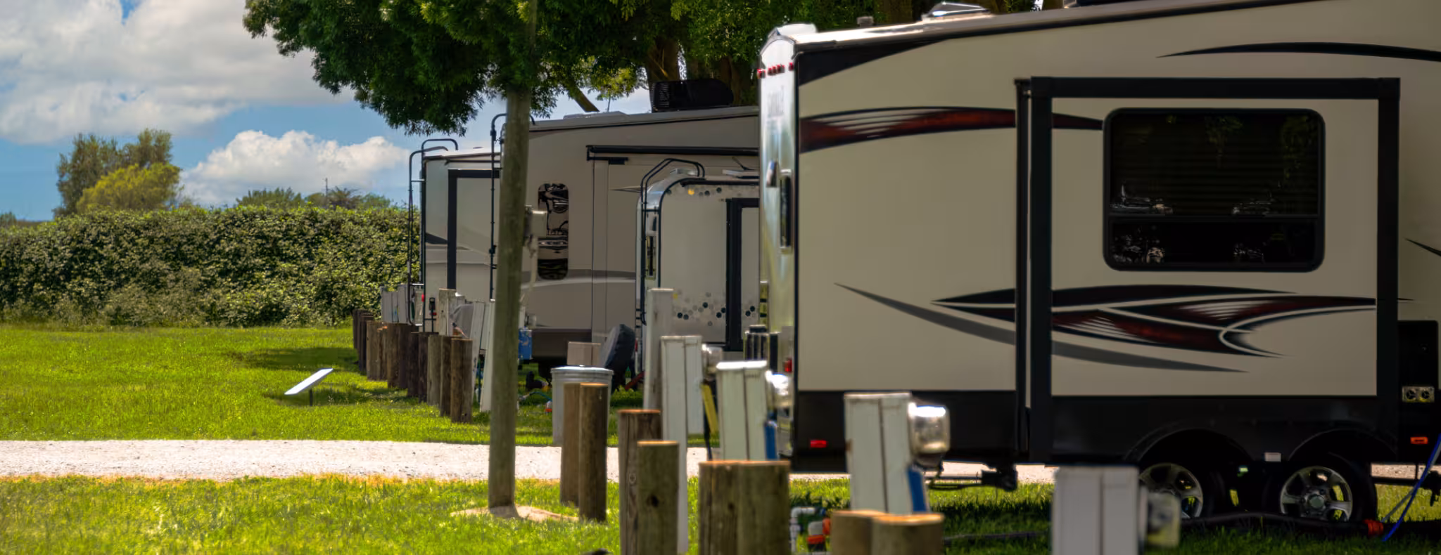 Row of trailers at a campground
