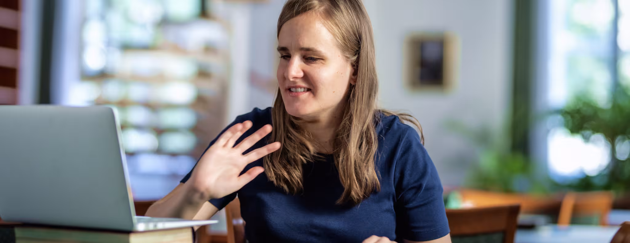 Visually impaired person at a computer